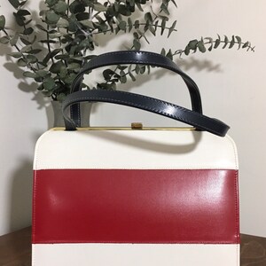1960s A Life Stride Red Black\Blue White Purse, bolso de mano vintage con asa superior, accesorio de mediados de siglo