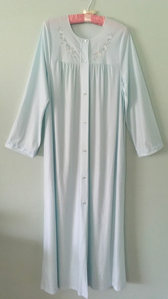 Vintage Shadowline Blue Nylon Long Nightgown Mediu