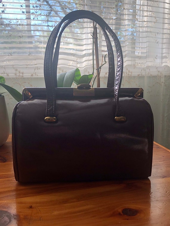 Vintage Kadin Brown Vinyl Handbag, Vintage Top Ha… - image 2