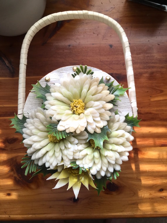 1950s Vinyl White Wicker Purse, Vintage Plastic F… - image 2