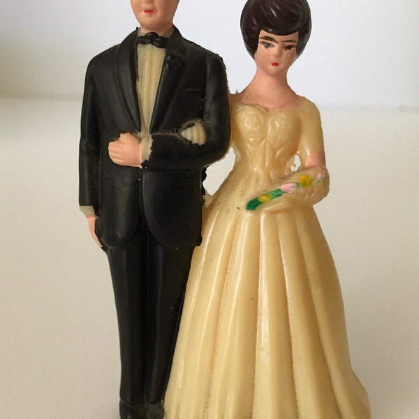 1950s 1960s Plastic Bride And Groom Cake Topper, Vintage Wedding