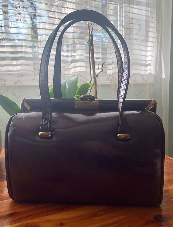 Vintage Kadin Brown Vinyl Handbag, Vintage Top Ha… - image 3