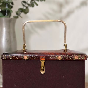 1950s Brown Lucite Acrylic Faux Tortoise Shell Box Bag, Vintage Top Handle Purse, Mid Century Accessory