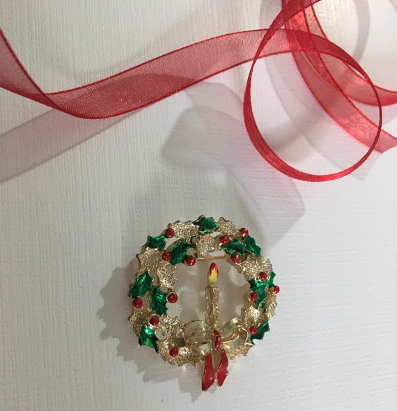 Vintage Wreath Christmas Brooch, Vintage Christma… - image 5