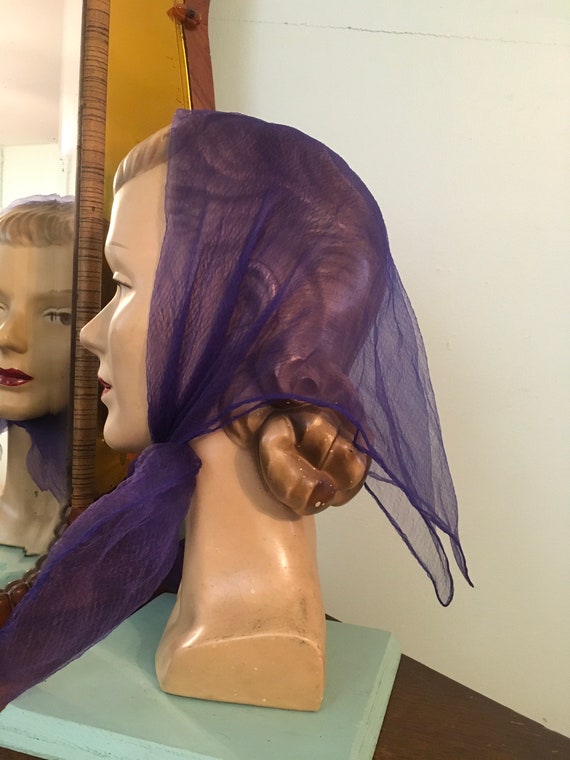 Vintage Ladies Purple Nylon Headscarf, Vintage Sc… - image 4