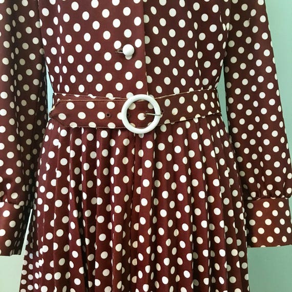 Vintage Brown and Cream Dotted Dress/Stoner Squar… - image 3