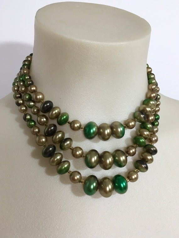 Vintage Green & Gold Beaded Necklace, Vintage Jew… - image 4