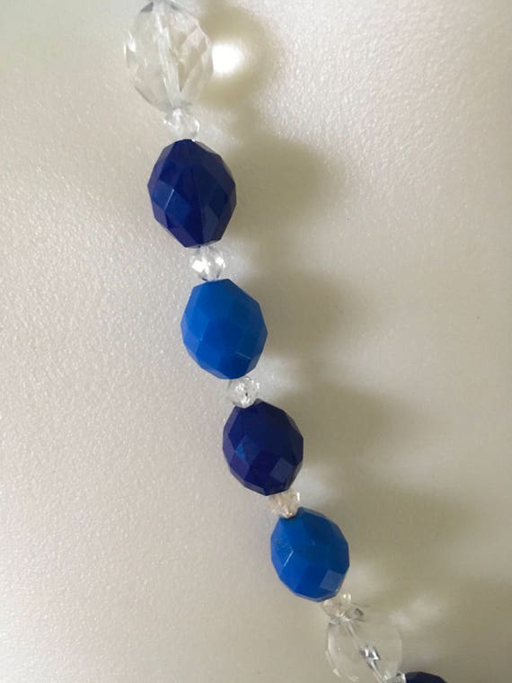 Vintage Blue and Clear Beaded Necklace - image 4