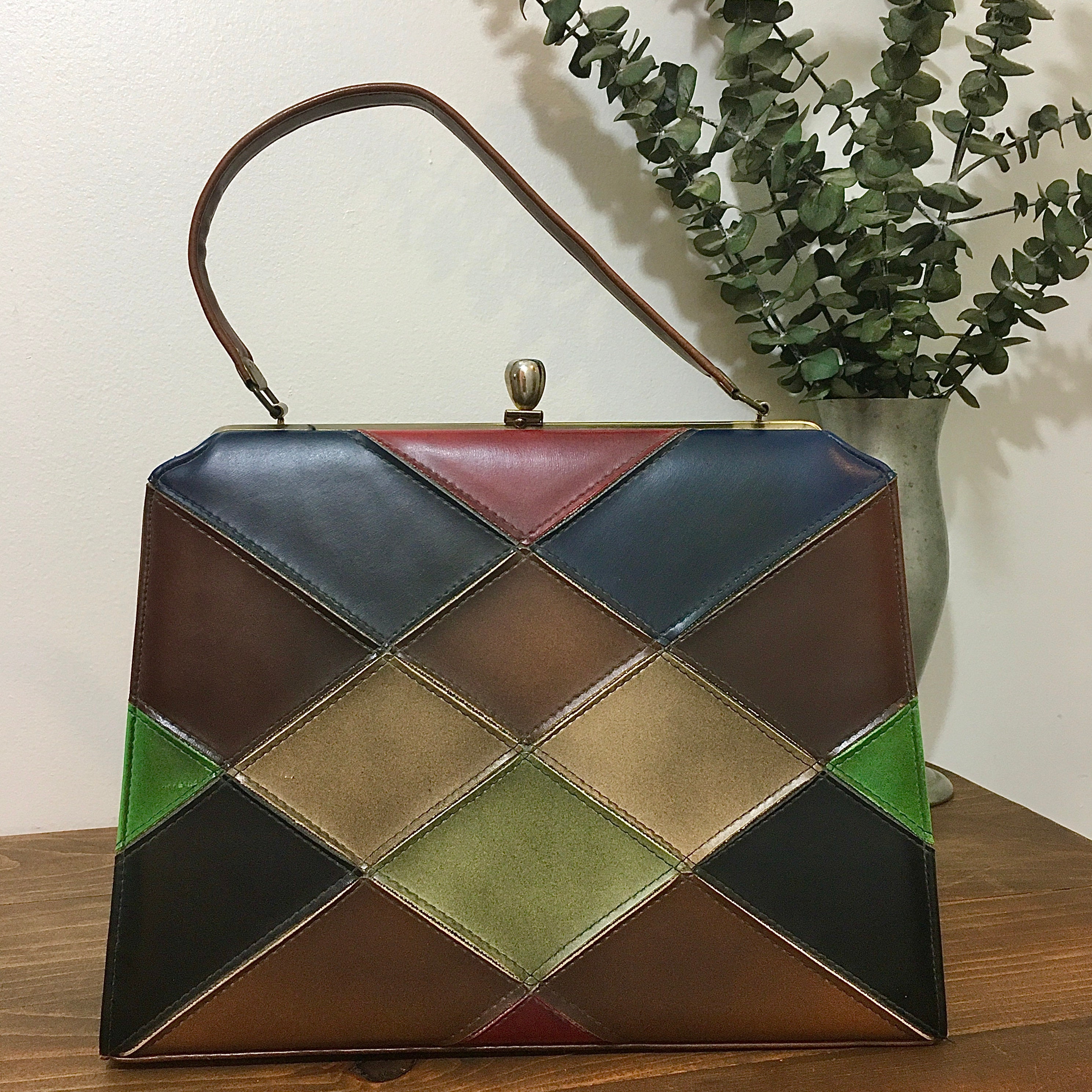 Classic Colorblock Shoulder Bag Quilted Argyle Pattern Bag For