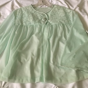 Vintage Vanity Fair Bed Jacket, 1950s Green Nylon Lingerie, Size Medium