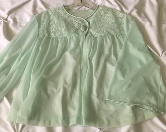 Vintage Vanity Fair Bed Jacket, 1950s Green Nylon Lingerie, Size Medium