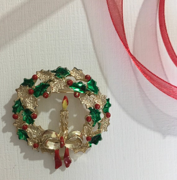 Vintage Wreath Christmas Brooch, Vintage Christma… - image 3