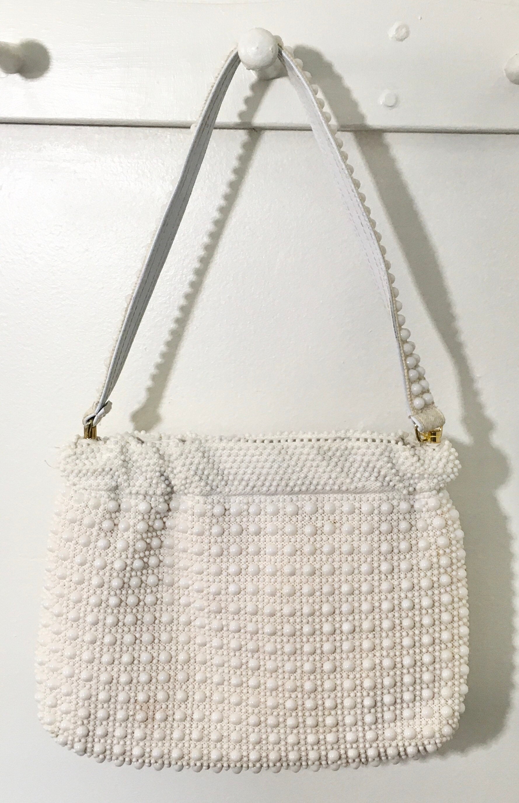 Koppi by La Regale, LTD White Microbead Purse Bag Handbag NOS