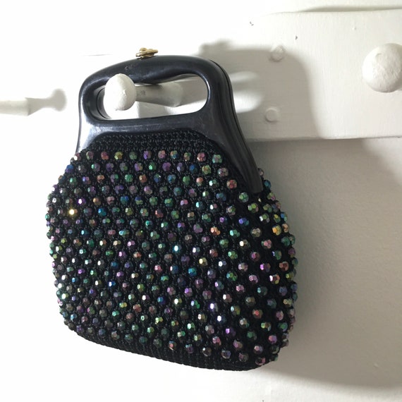 1960s Black Bead Purse, Vintage Mod Handbag, Mid … - image 6