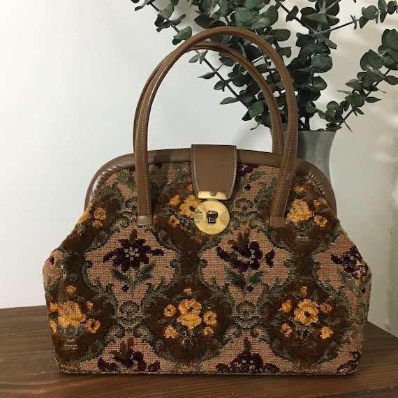 1960s Ronay Floral Chenille Carpetbag 60s Top Handle Purse Vintage Accessory Etsy