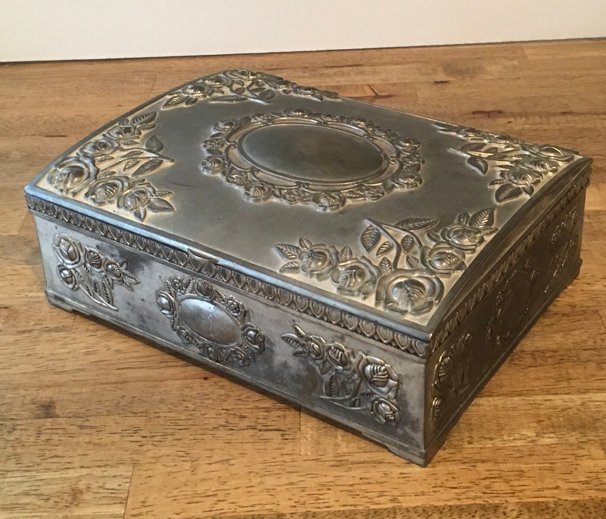 Vintage Silver Plated Jewelry Box Vintage Metal Art Nouveau Etsy