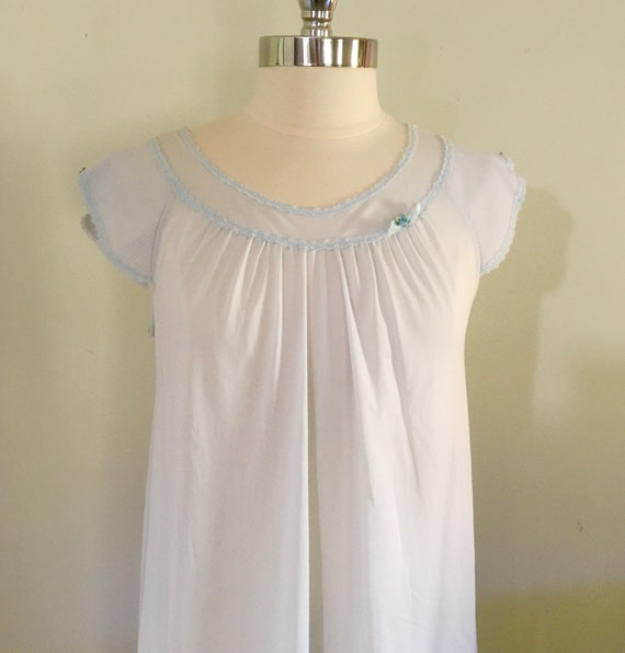 1950s Shadowline Blue Nylon Nightgown, Vintage Li… - image 2