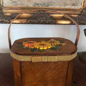1960s 1970s Wooden Box Bag, Vintage Hand Painted Purse