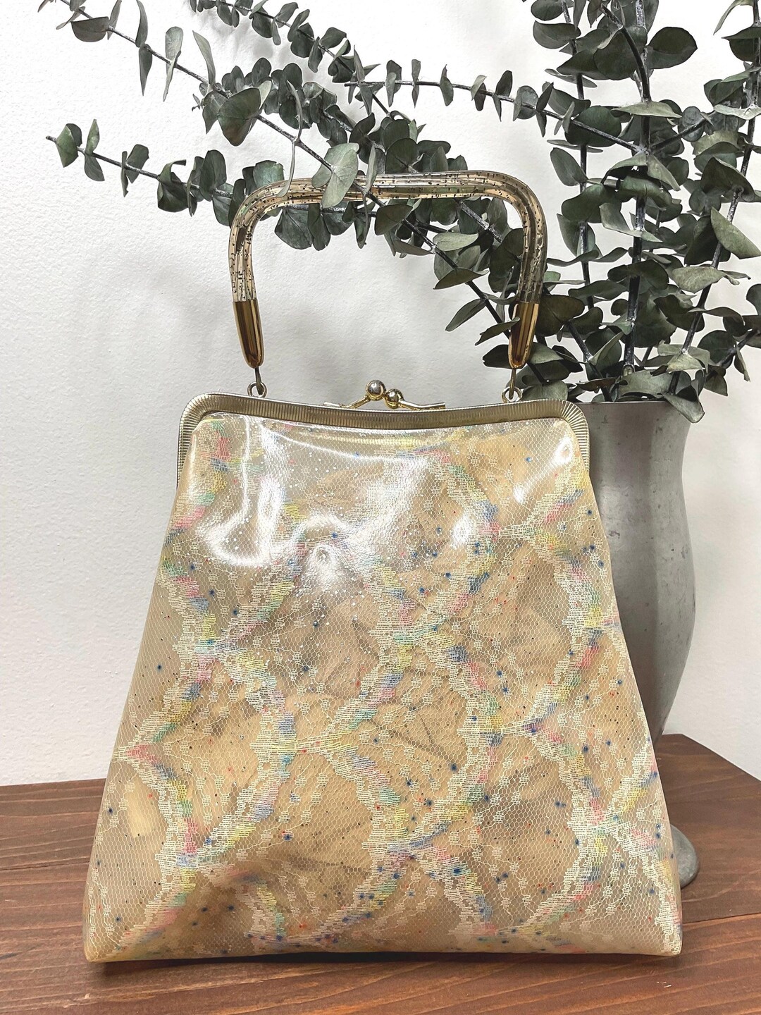 Vintage 1950s Mid Century Purse, 50s Plastic Handbag W