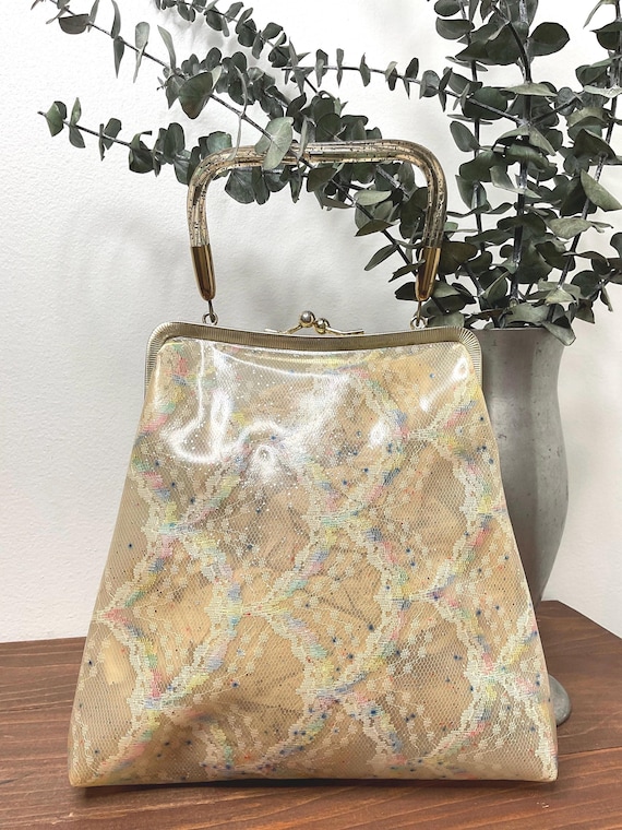 Vintage 1950s Mid Century Purse, 50s Plastic Handbag W/lucite