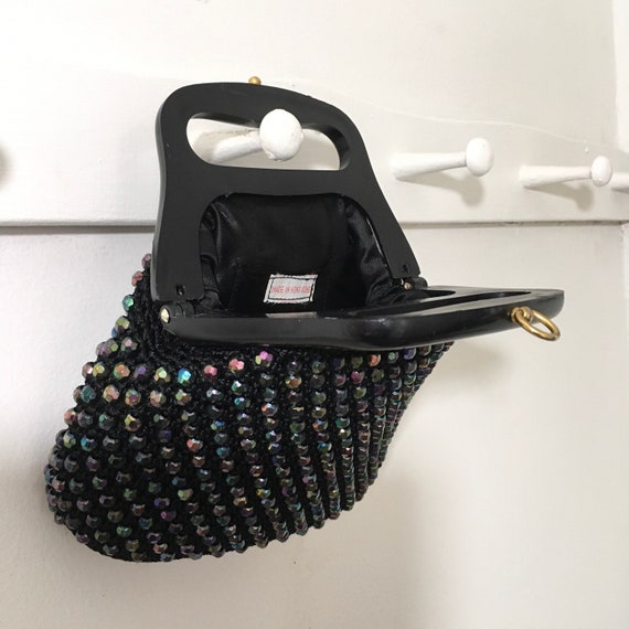 1960s Black Bead Purse, Vintage Mod Handbag, Mid … - image 8