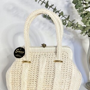 1950s Simon New York Raffia Handbag, Vintage Off-White Purse NOS