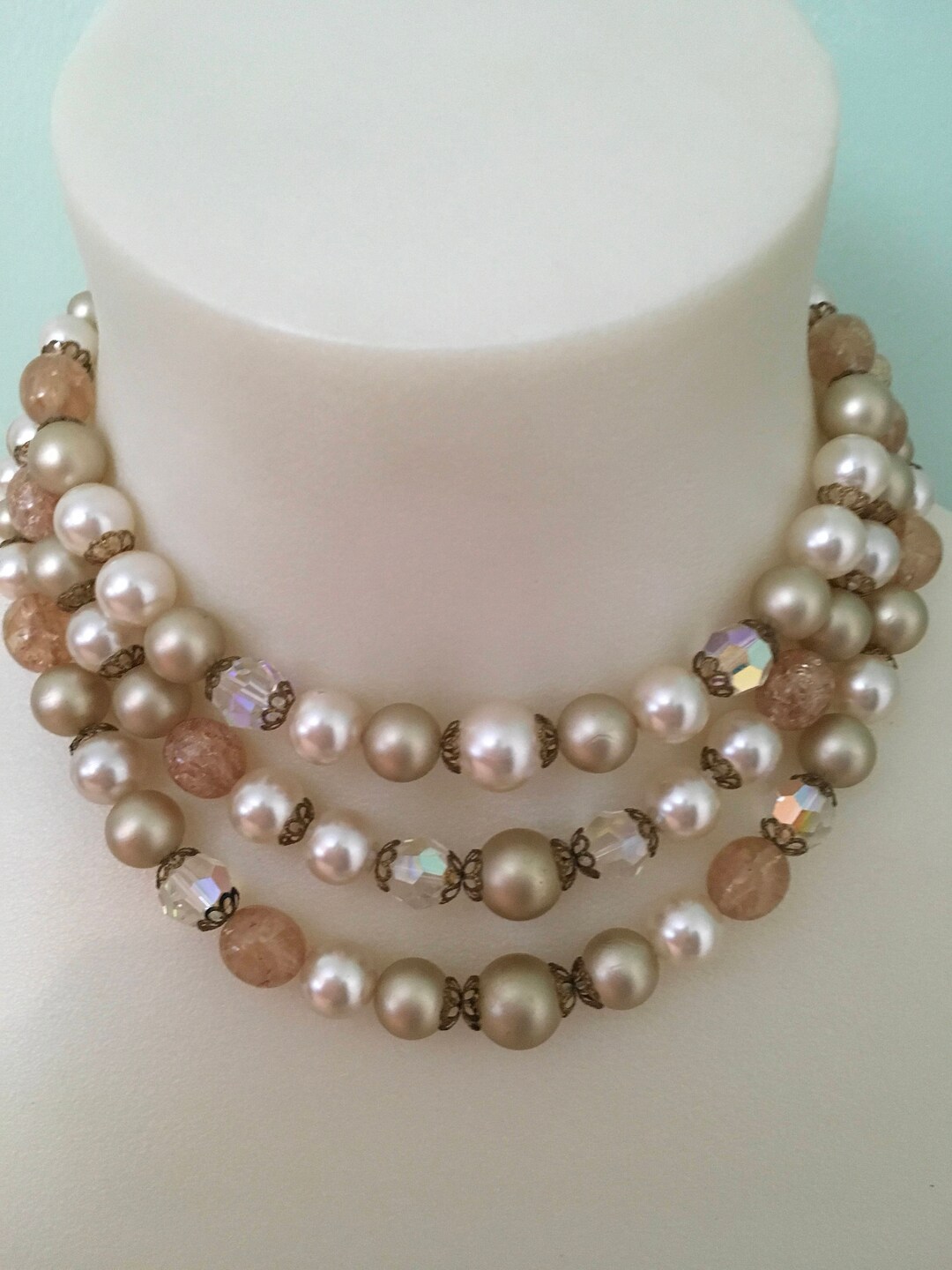 Vintage 1950s Champagne Colored Lucite Beaded Necklace - Etsy