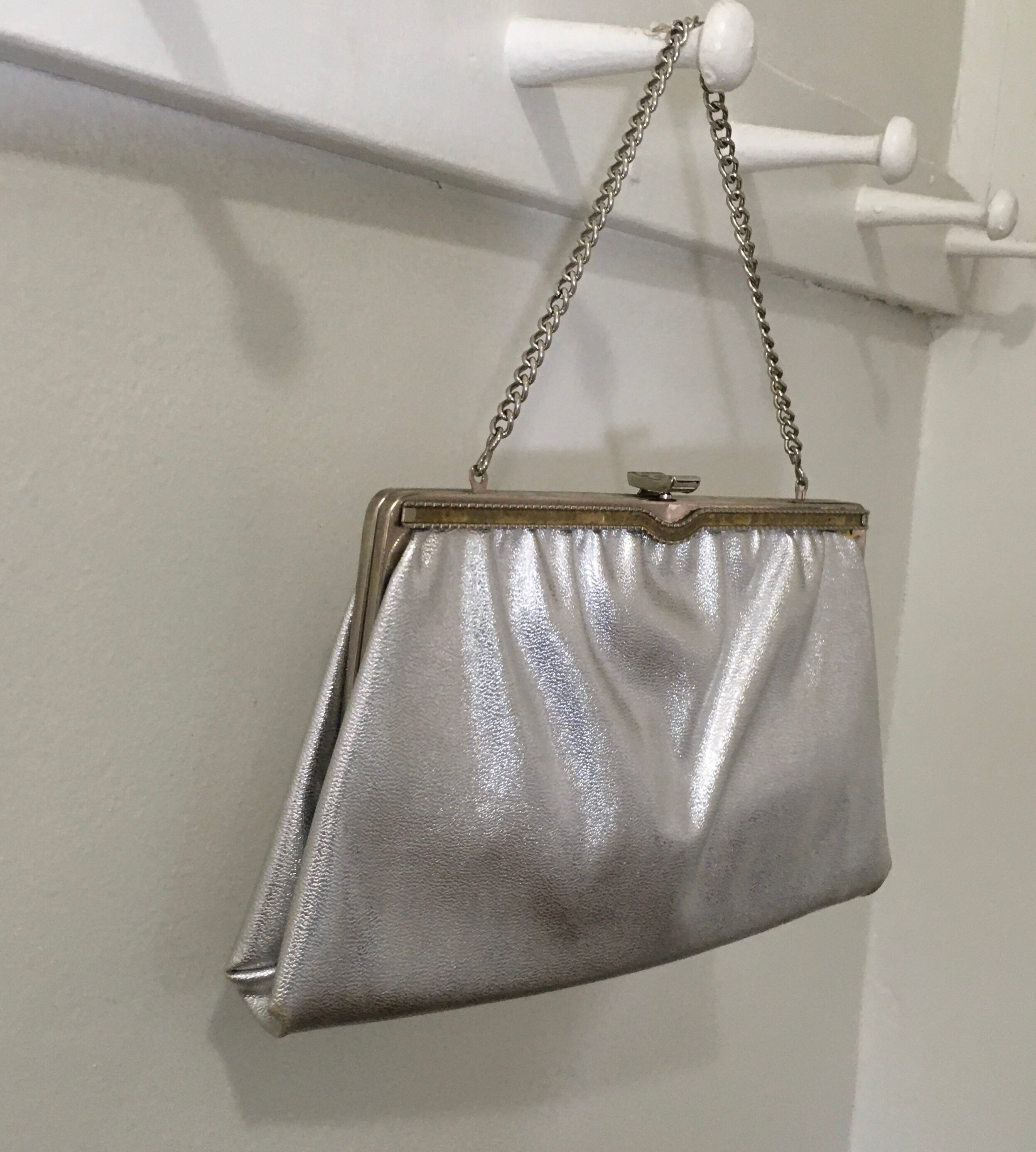 1950s 1960s Ande Silver Metallic Purse, Vintage Silver Evening Bag