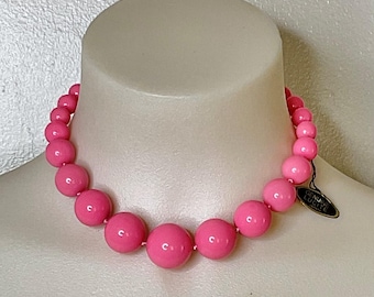 NIS w/Tag Lucite Pink Beaded Necklace, Vintage Jewelry, Mid Century Accessory