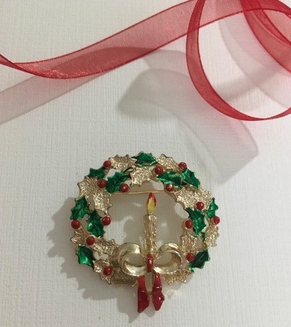 Vintage Wreath Christmas Brooch, Vintage Christma… - image 2