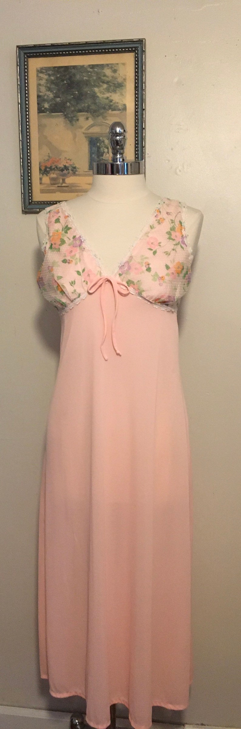 1950s Pink Nylon Nightgown, Vintage Lingerie, Mid Century Nightg 1950s Pink Nylon Nightgown, Vintage Lingerie, Mid Century Nightg