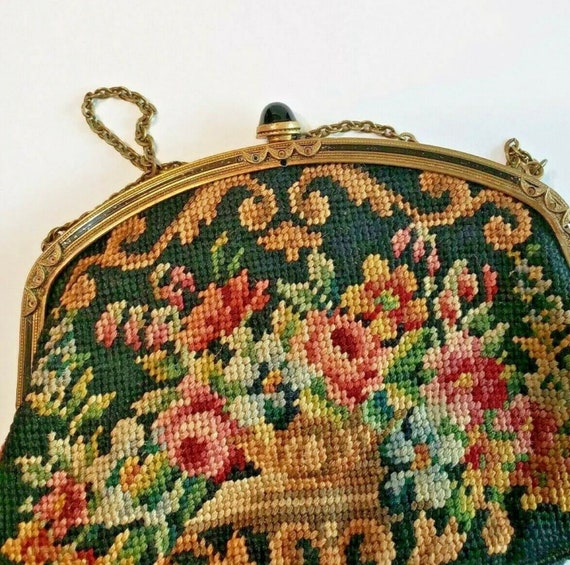 1930s Art Deco Petit Point Purse, 30s Needlepoint Tap… Gem