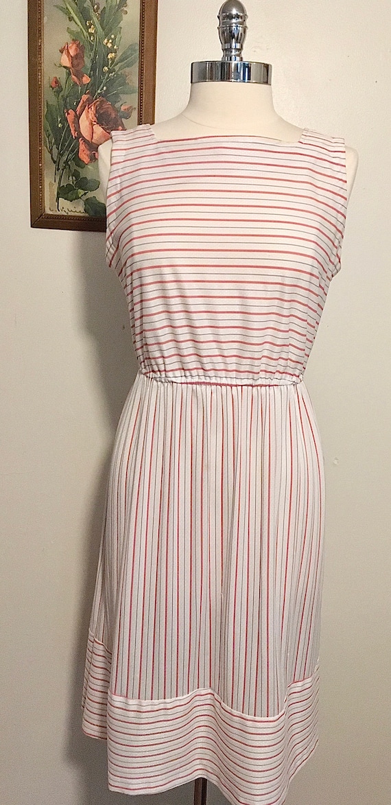 Vintage Stripped Dress, Vintage Sleeveless Red Wh… - image 2