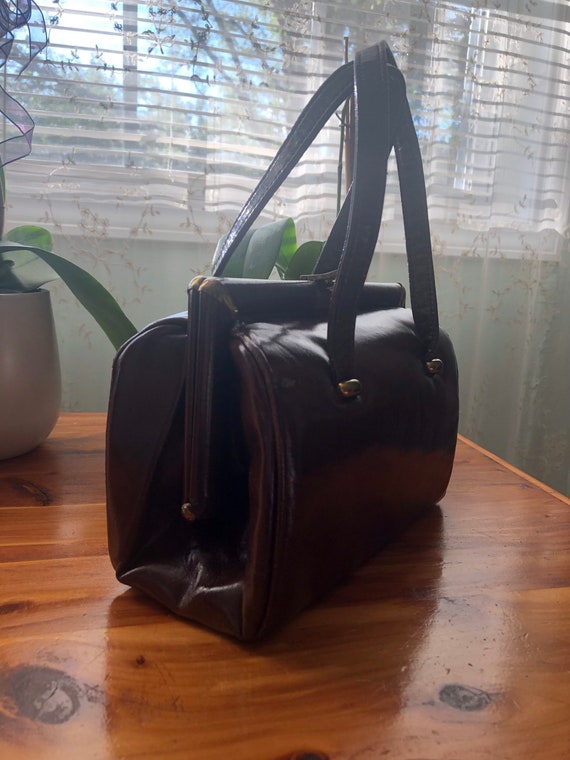 Vintage Kadin Brown Vinyl Handbag, Vintage Top Ha… - image 4