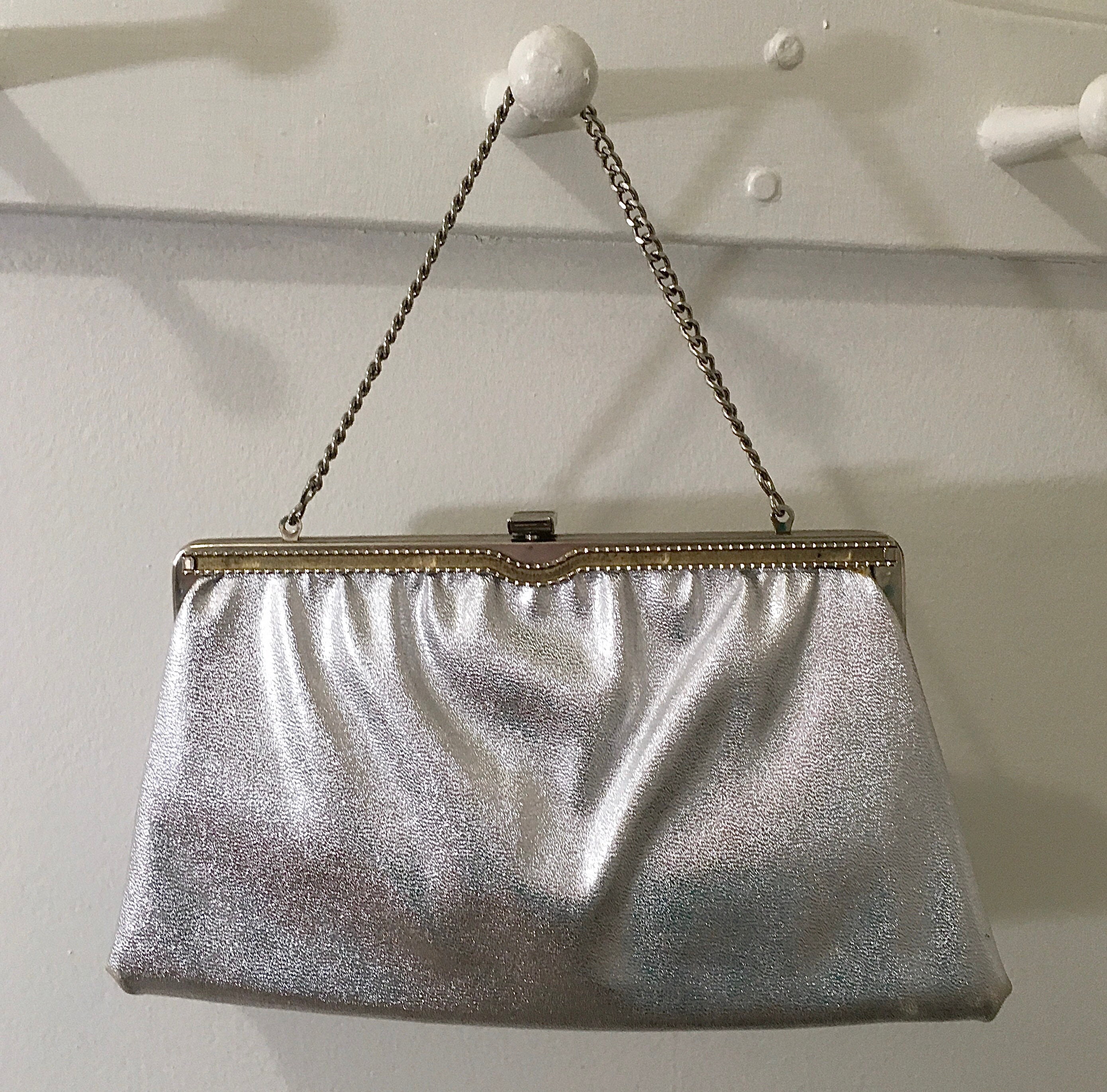 1950s 1960s Ande Silver Metallic Purse, Vintage Silver Evening Bag