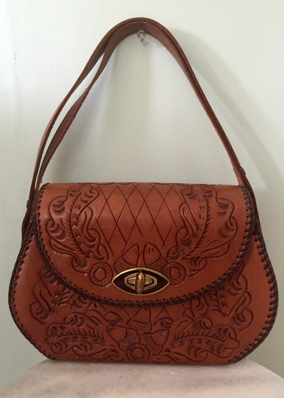 1960s/1970s Leather Hand Tooled/Purse/Handbag/Hipp