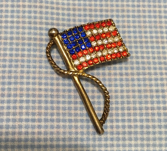 Vintage American Flag Brooch, Red White And Blue … - image 5