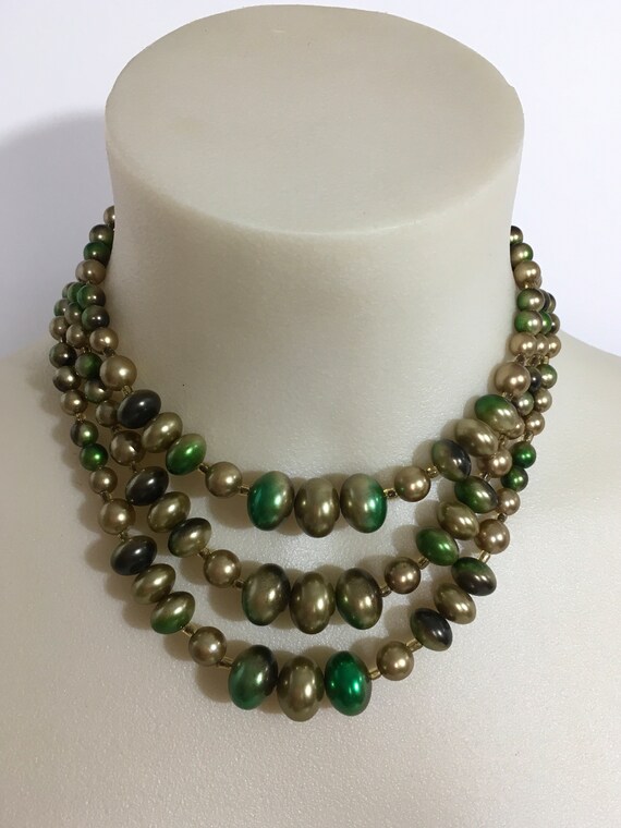 Vintage Green & Gold Beaded Necklace, Vintage Jew… - image 2