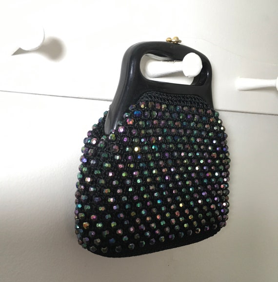 1960s Black Bead Purse, Vintage Mod Handbag, Mid … - image 7