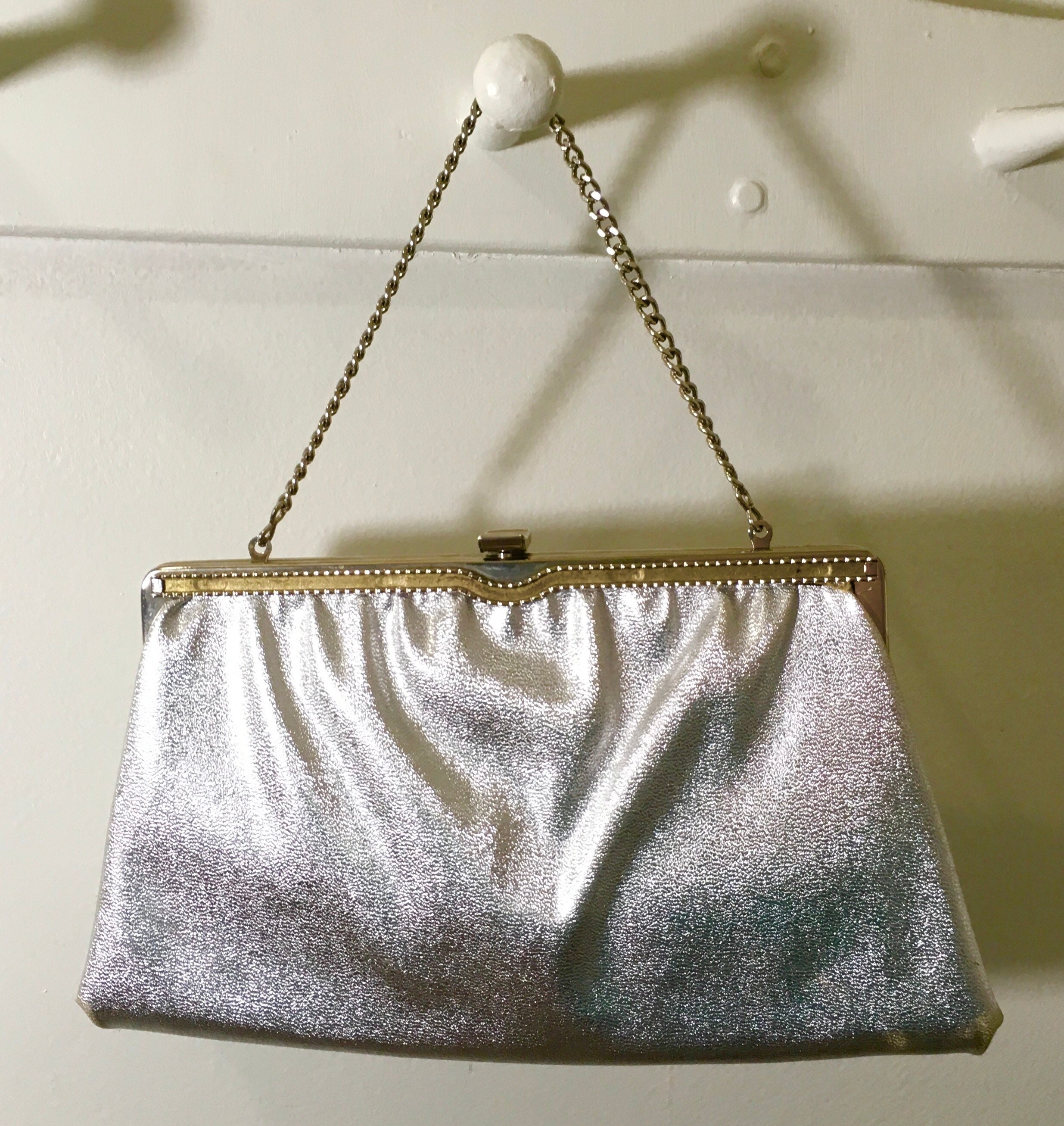 1950s 1960s Ande Silver Metallic Purse, Vintage Silver Evening Bag