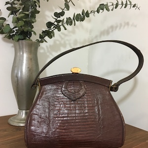 Bolso de mano con asa superior de reptil de la década de 1940, monedero vintage, accesorio vintage