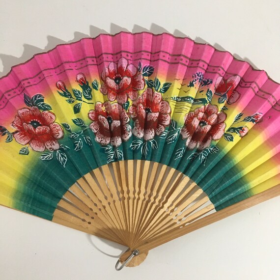 Vintage Paper Hand Fan, Vintage Folding Hand Fan Gem