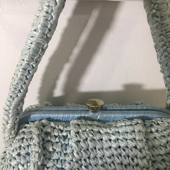 1950s 1960s Dayne Taylor Pale Blue Raffia Purse, … - image 6