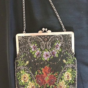 1900s Era Victorian, Edwardian, Art Deco Flapper Antique Beaded Purse, Beaded Bag