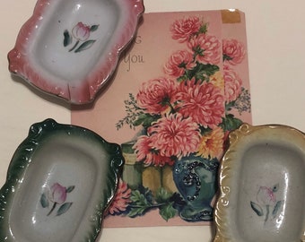 Mid Century Ashtrays, 1950’s Glass Floral Ashtrays, Vintage Vanity/ Dressing Table Decor