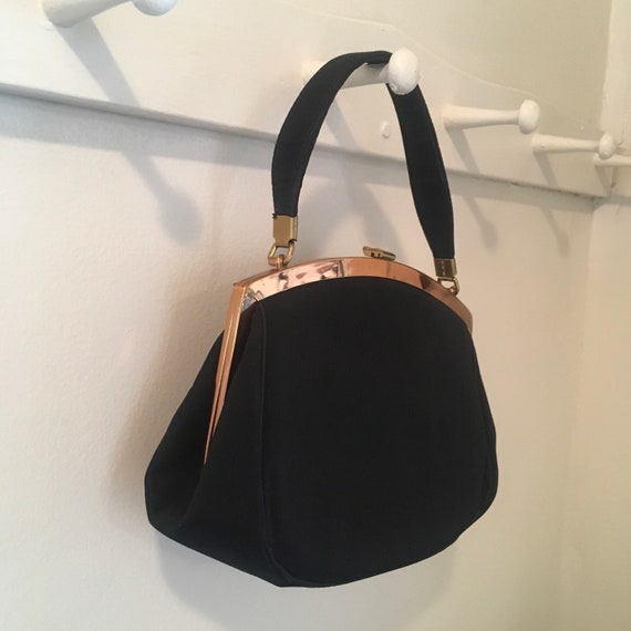 1950s 1960s Kadin Handbag, Vintage Black Purse, M… - image 3