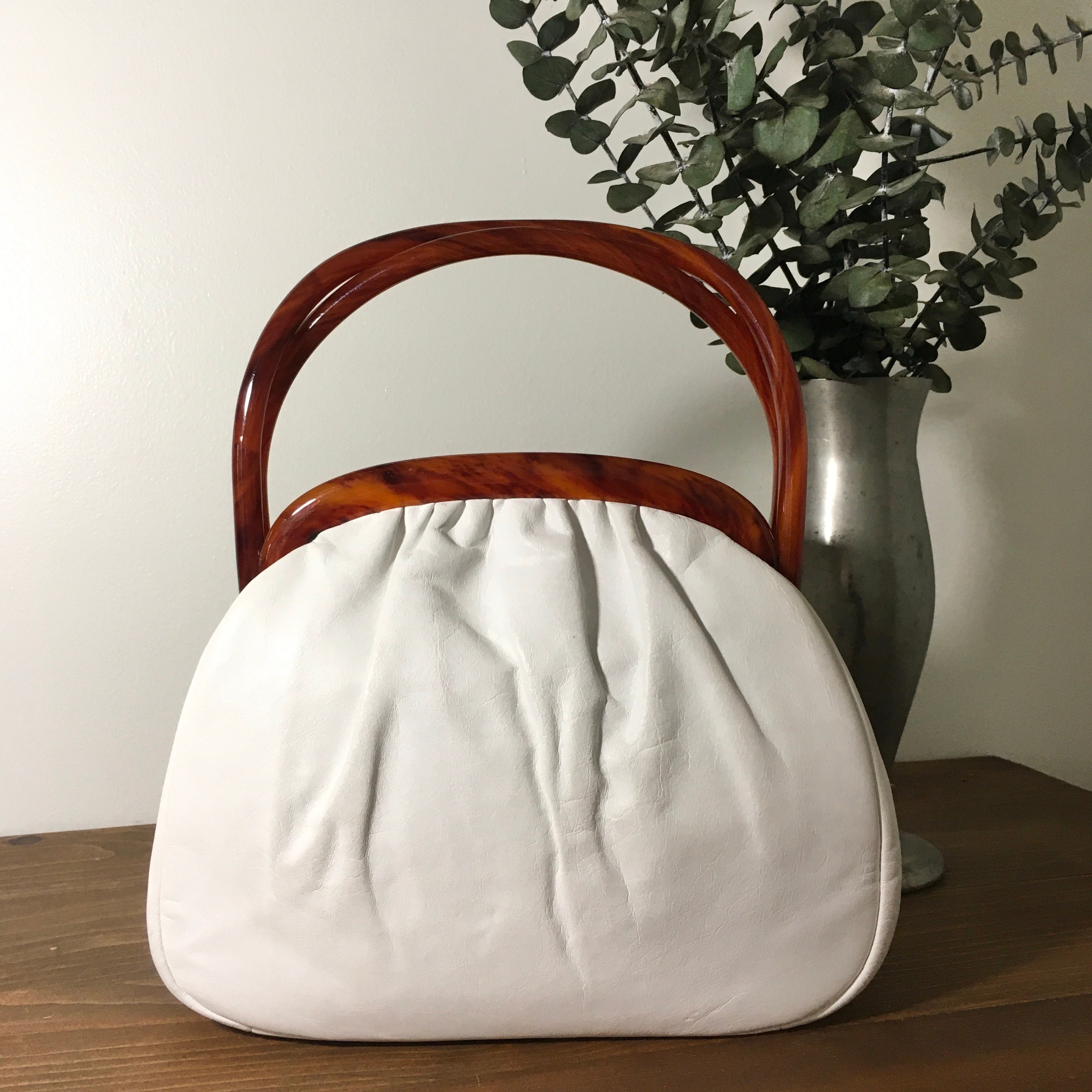 Leather Purses Etra Handbags 1950s 1960s Etra White Leather Top