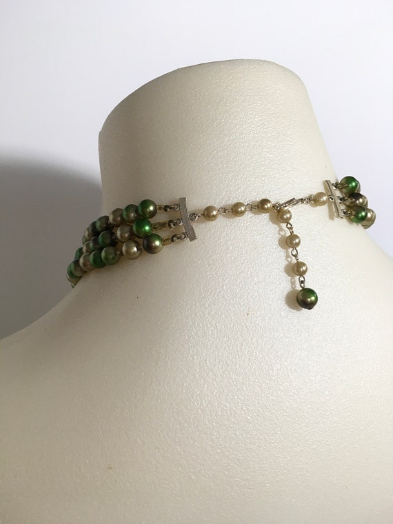 Vintage Green & Gold Beaded Necklace, Vintage Jew… - image 6