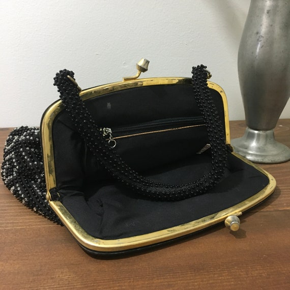 1950s 1960s Black & Clear Beaded Top Handle Purse… - image 10