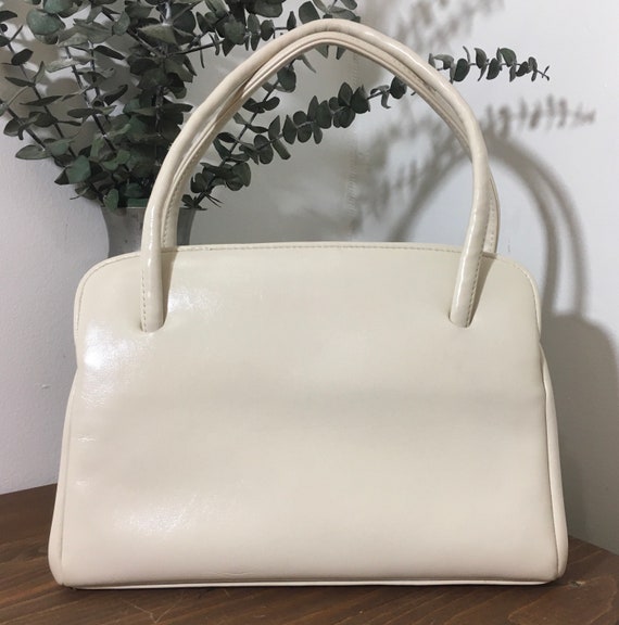 1960s Off White Vinyl Handbag, Vintage Top Handle… - image 8